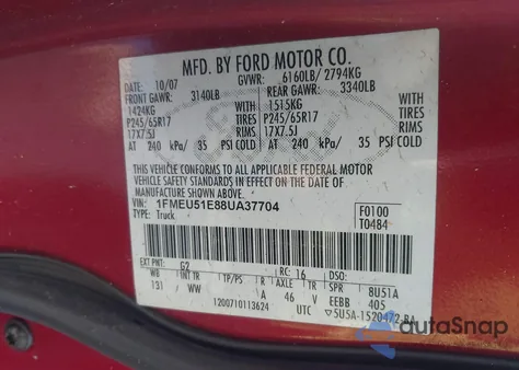 2008 Ford Explorer Sport Trac Xlt from USA, damaged, VIN 1FMEU51E88UA37704